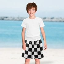 Black White Checkerboard Boys Swim Trunks Boardshorts Swimsuit Quick Dry Board Shorts Bathing Suit 2-12T