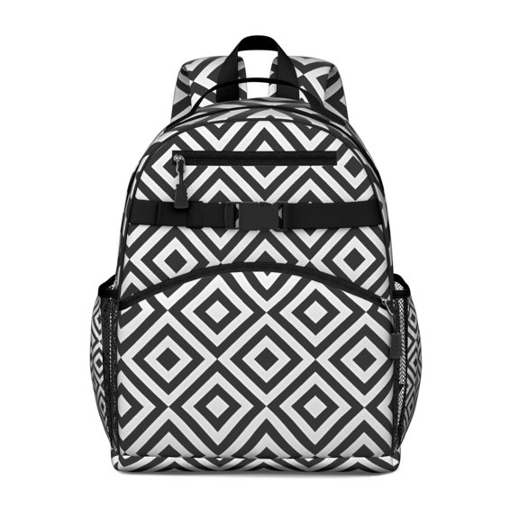 Black White Checkerboard Checkered Pattern Backpack for School,Cute School Bag,Schoolbag with Adjustable Shoulder Straps & Padded Back,15.25"x11.5"x5.25"