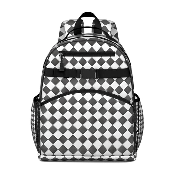 Black and White Checkerboard Checkered Pattern Backpack for School,Cute School Bag,Schoolbag with Adjustable Shoulder Straps & Padded Back,15.25"x11.5"x5.25"