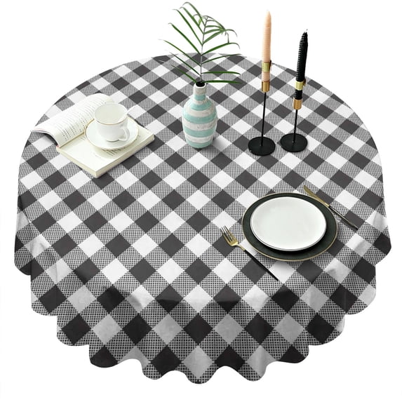 Black White Checkerboard Checkered Pattern Round Tablecloth 60"x60",Wrinkle Wipeable Table Cloth for Kitchen Dining Room Picnic Patio Party