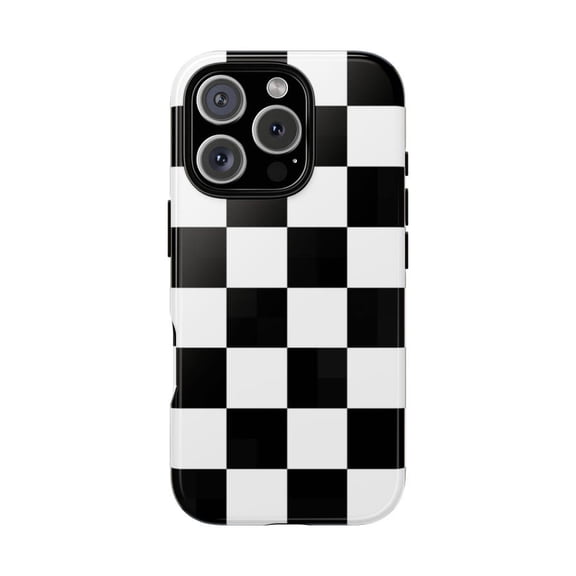 Black White Checkerboard Style Case for iPhone 11 12 13 14 15 16 17 Pro Max Plus