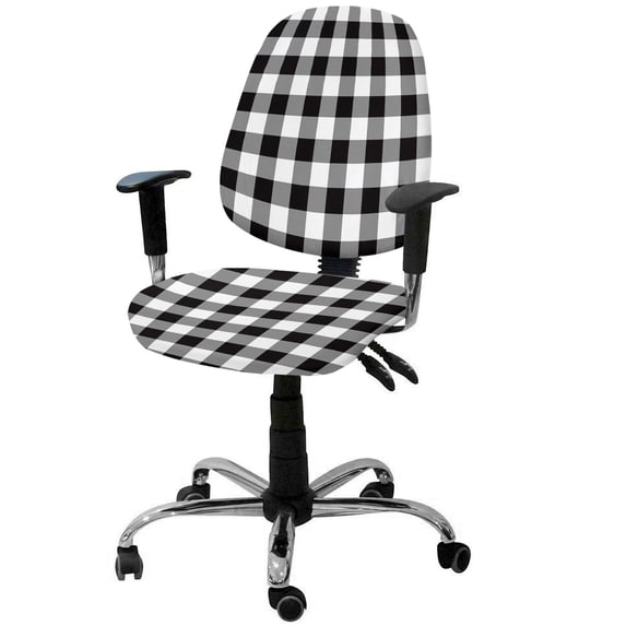 Black and White Checkered 2 Pieces Computer Office Chair Covers Set, Stretchable Desk Rotating Chair Seat Cushion Slipcover Back Covers, Farmhouse Buffalo Plaid Slipcover Back Covers Protectors Cover