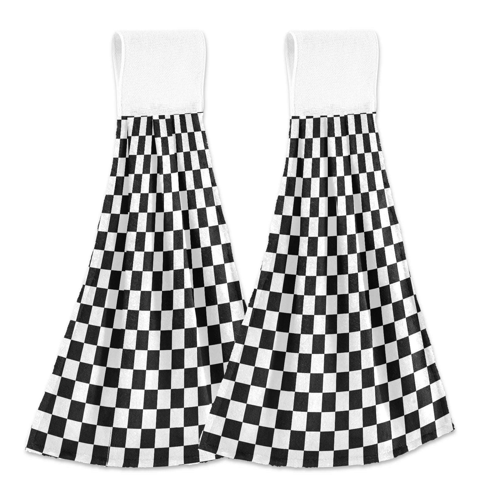 Black and White with Checkered 2pcs Bathroom Hanging Towels Soft Hand