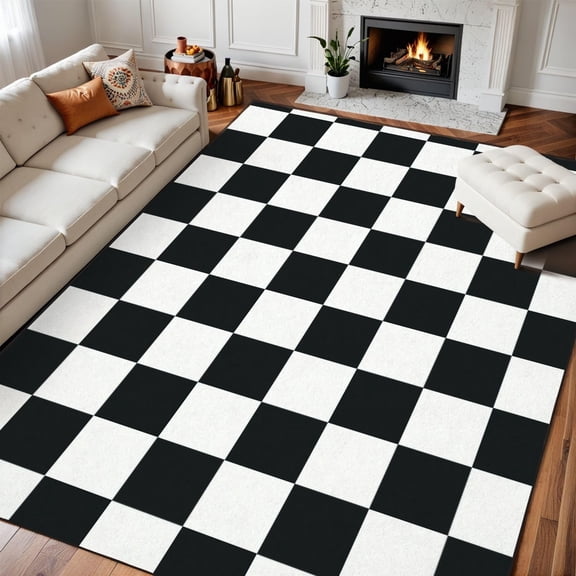 Black White Checkered Area Rug, Geometric Squares Pattern Carpet, Washable Non Slip Low Pile Soft Thin, Living Room Bedroom Dining Office Home Decor Mat 2x3ft