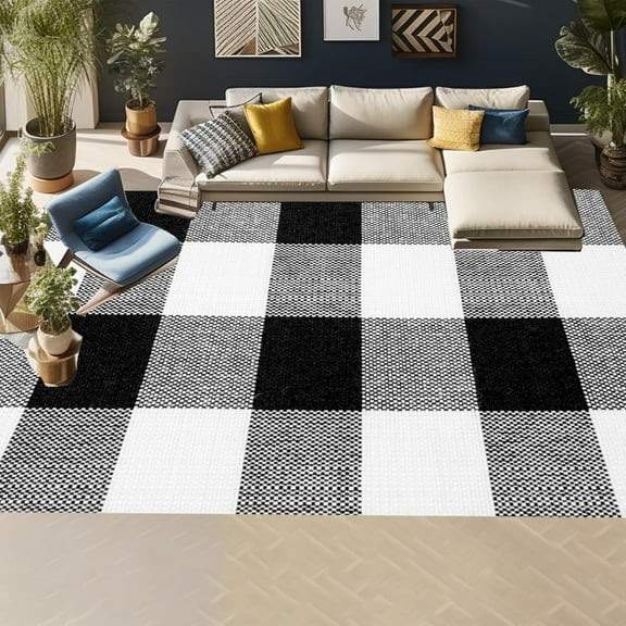 Black White Checkered Area Rug Modern Check Rug Room Decor Versatile Rug For Bed Room, Living Room, Dining Room, Backyard-Suitable For Multiple Spaces 2x3ft