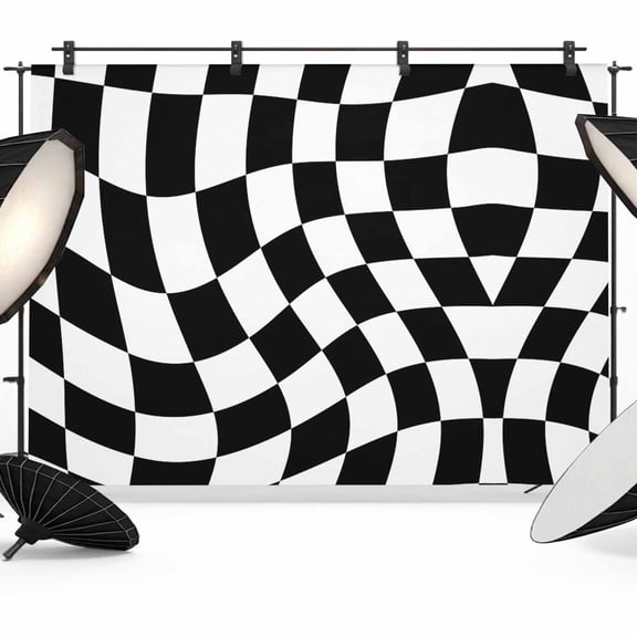 Black and White Checkered Backdrop for Photography,Fabric Photo Background Backdrop,Modern Irregular Geometric Photo Booth Background for Portrait Photoshoot Video Wedding Decoration Banner 7x5ft
