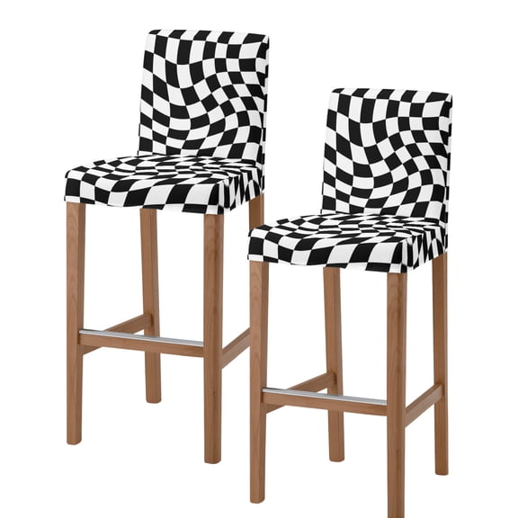 Black and White Checkered Bar Stool Covers Set of 2, Modern Irregular Geometric Stretch Washable Bar Chair Covers with Backs, Removable Pub Counter Height Chair Cover for Kitchen Dining Room Cafe