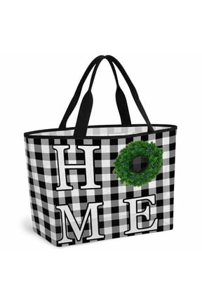 Black White Checkered Beach Bag for Women, Large Breathable Mesh Beach Tote Bag, Farmhouse Buffalo Plaid Botanical Sandproof Lightweight Travel Bags for Vacation Picnic Swimming Pool 15.7"x15.7"x9.1"