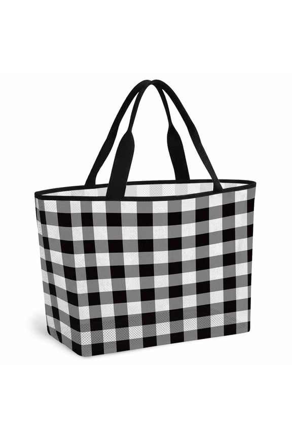 Black and White Checkered Beach Bag for Women, Large Breathable Mesh Beach Tote Bag, Farmhouse Buffalo Plaid Sandproof Lightweight Travel Bags for Vacation Picnic Swimming Pool 15.7"x15.7"x9.1"