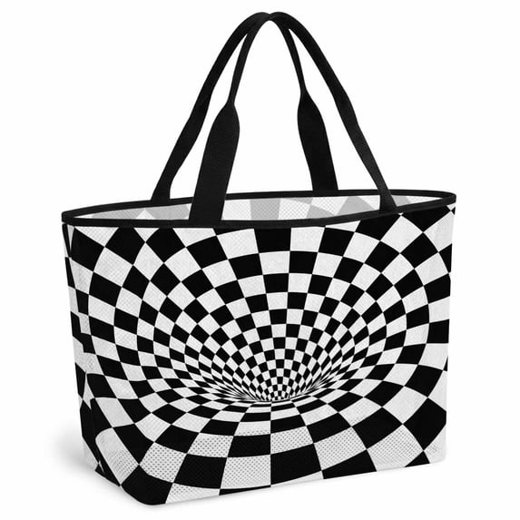 Black White Checkered Beach Bag for Women, Large Breathable Mesh Beach Tote Bag, Modern Abstract Art Sandproof Lightweight Travel Bags for Vacation Picnic Swimming Pool 15.7"x15.7"x9.1"