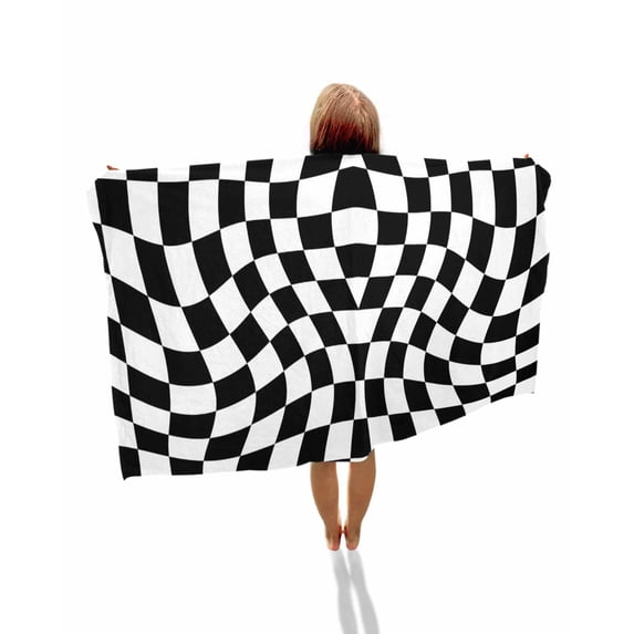 Black and White Checkered Beach Towels Oversized Super Absorbent, Modern Irregular Geometric Lightweight Bath Towel Quick Dry Sets For Bathroom/Pool/Rv Camping/Beach Play/Gym Room/Picnic 23"x47"