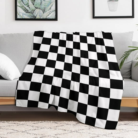 Black White Checkered Blanket 30"x40" Anti-Pilling Flannel Throw Blanket Lightweight Soft Fleece,All-Season Couch And Bed Blanket for Home Travel Made in the USA