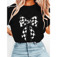 thumbnail image 1 of Black & White Checkered Bow Print Tops for Womens Trendy Graphic Tees Casual Short Sleeve Tshirts Cotton Shirts Black,S, 1 of 7