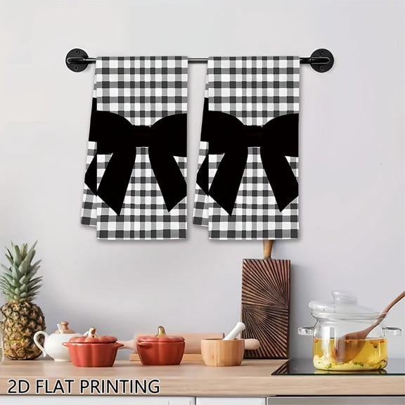 Black and White Checkered Bow Tie Pattern Kitchen Towels 16"x24" Soft Microfiber Dish Cloths Suitable for Kitchen Decor Cleaning Holiday Party Decor