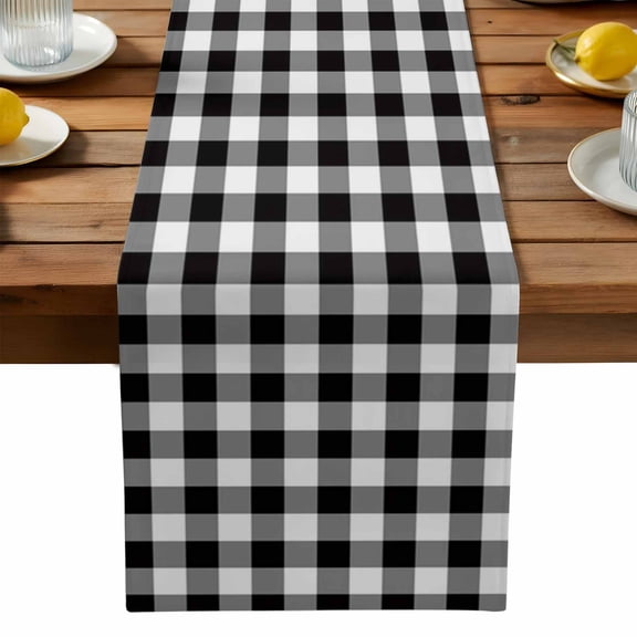 Black and White Checkered Cotton Linen Table Runner for Dining Kitchen, Farmhouse Buffalo Plaid Wedding Outdoor Party Tablerunners Decoration, Dresser Scarf Coffee Tablecloth Runners 13x120 Inches