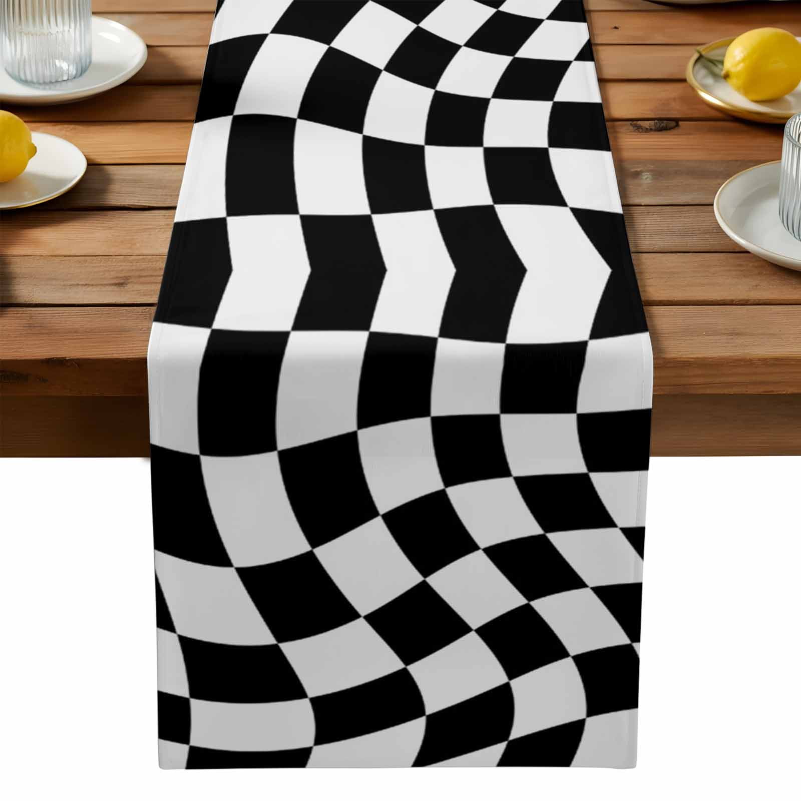 Black and White Checkered Cotton Linen Table Runner for Dining Kitchen ...