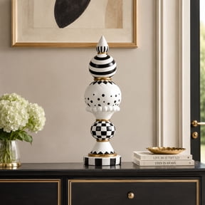 Black and White Checkered Decor, 15 Inch Large Resin Halloween Christmas Modern Sculpture, Holiday Indoor Table Centerpiece Mantel Office Desk Shelf Season Decorations for Home