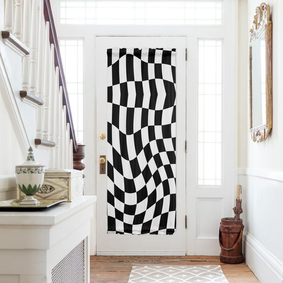 Black and White Checkered Door Curtains for Door Window, French Sidelight Front Back Door Curtains With Tieback, Modern Irregular Geometric Kitchen Rod Pocket Drapes Panel, 25"x72"
