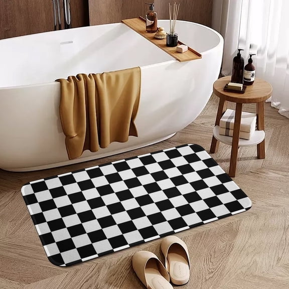 Black White Checkered Doormat 50x80cm Non-Slip Absorbent Bathroom Rug Soft Crystal Velvet Floor Mat for Indoor Use, Durable & Stain-Resistant Decorative Doormat Made in the USA