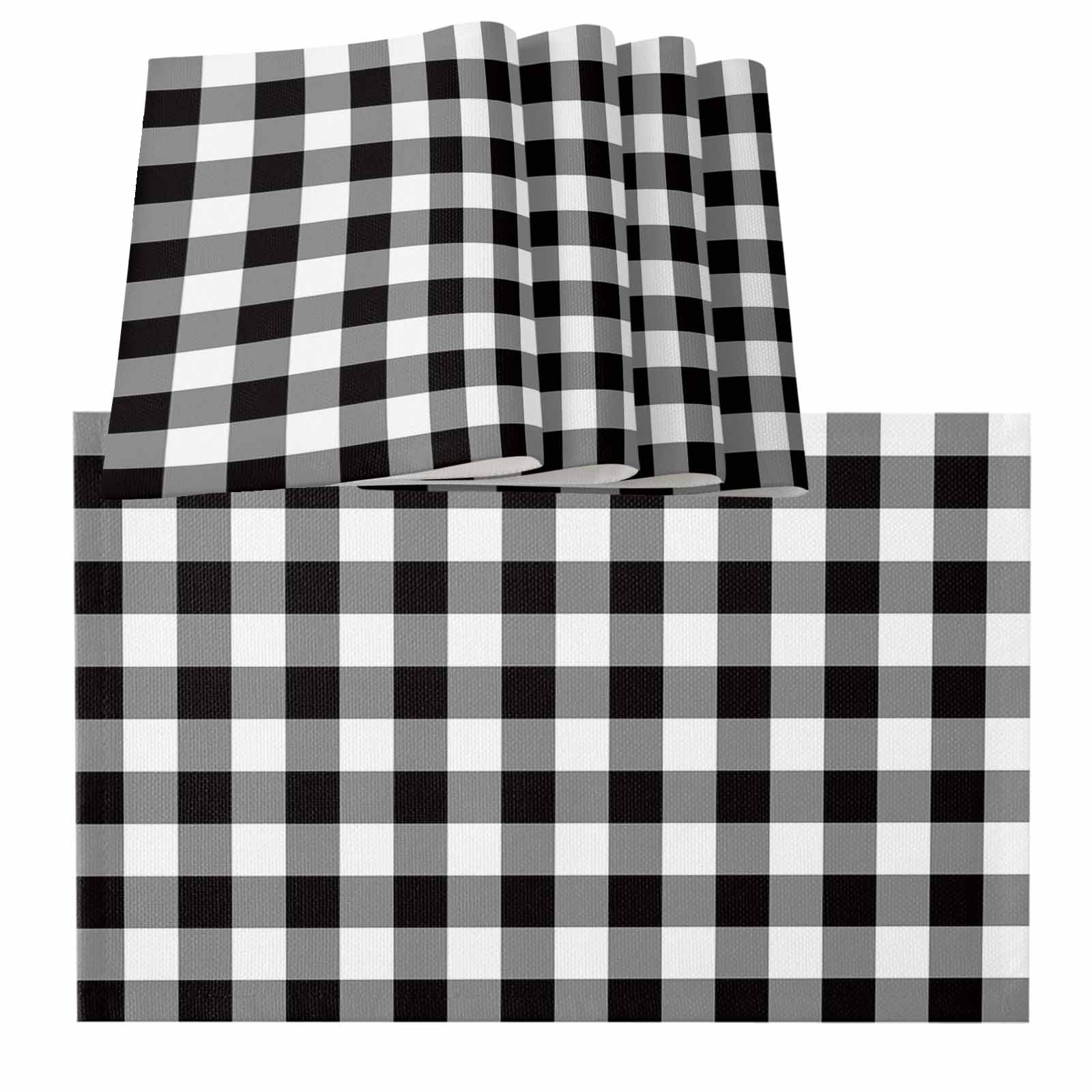 Checkered Table Matte Black and White Checkered Farmhouse Buffalo Plaid Burlap Kitchen Place ...