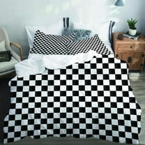 Black and White Checkered Flag 3D Printed Decorative 3 Piece Bedding Set, Gradient Square Quilt Cover Bedding Sets for Kids Adult Teens Comforter with 2 Pillowcases, Twin(68x86in)