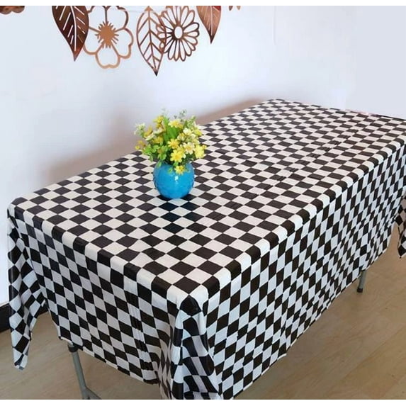 Black & White Checkered Flag Plastic Table Cover Pack Party Disposabl