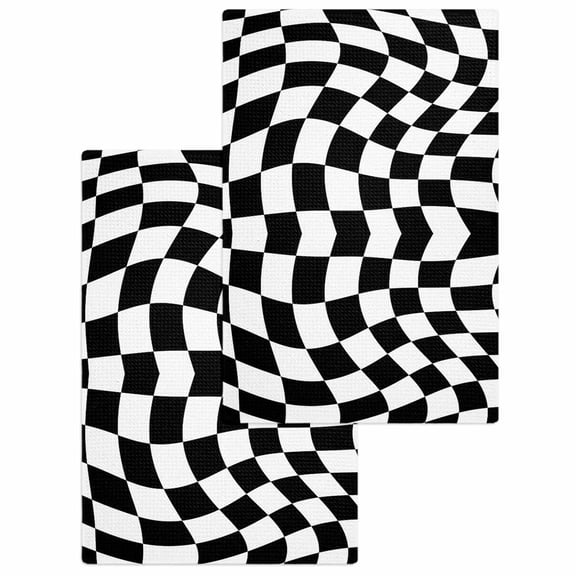 Black and White Checkered Hand Towels Set,Waffle Weave Kitchen Towels 2 Pieces,Microfiber Hair Face Bath Tea Towel Absorbent Quick Drying Cleaning Dish Cloths,Modern Irregular Geometric 15.7"x23.6"