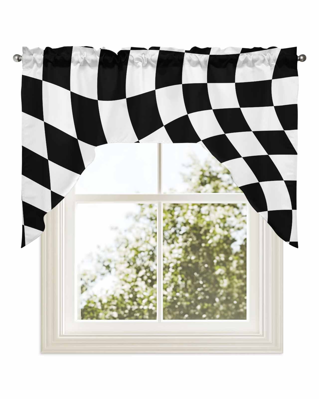 Black and White Checkered Kitchen Curtains Swag Valance for Windows ...