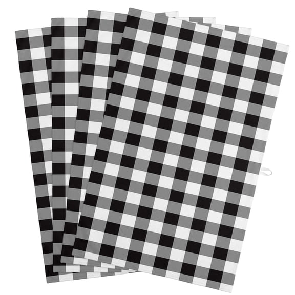 Black and White Checkered Kitchen Towels, Absorbent Microfiber Kitchen Dish Hand Tea Bath Towel, Farmhouse Buffalo Plaid Quick Dry Cleaning Cloth Dishclothes Decorative Sets, (4-PC, 18x28)