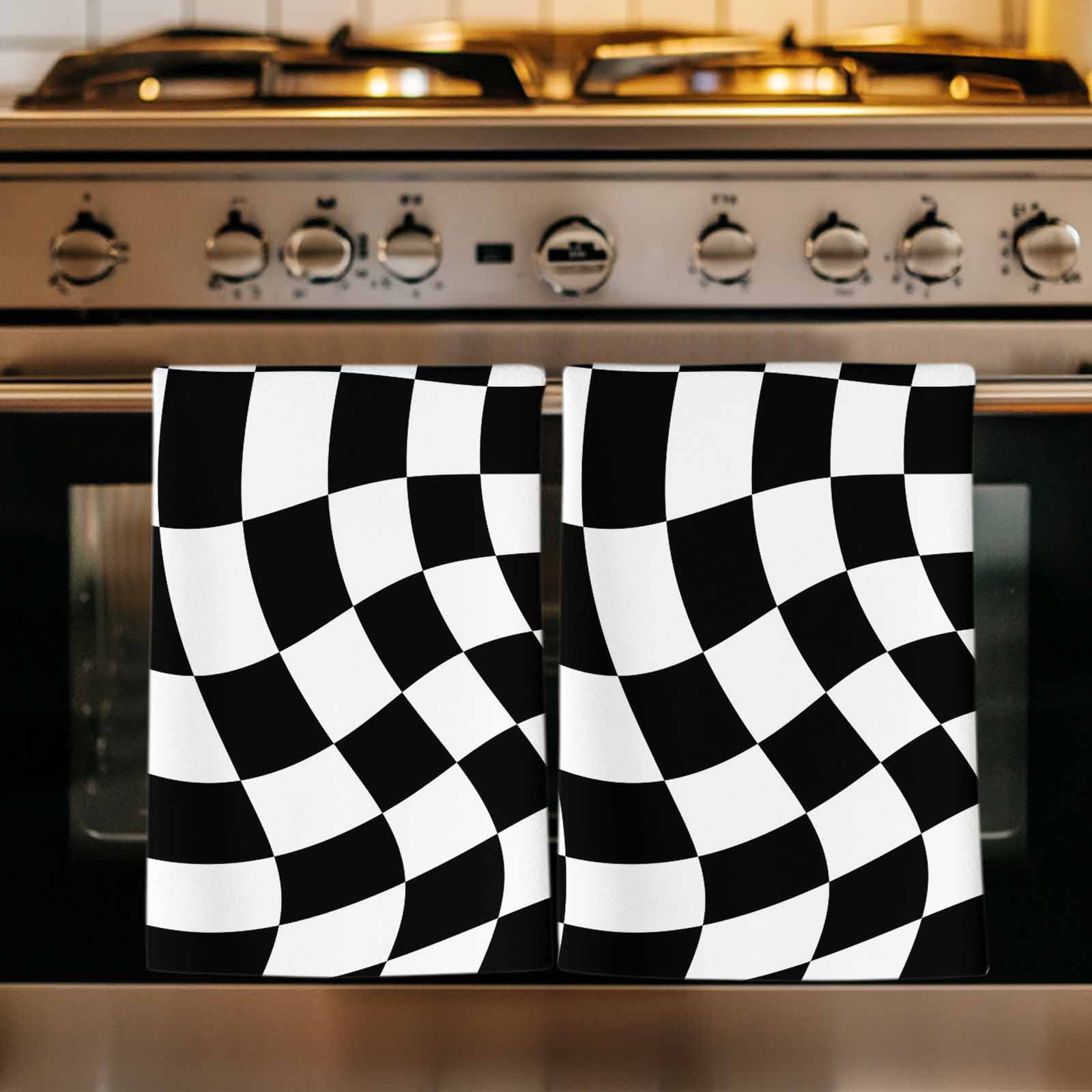 Black and White Checkered Kitchen Towels Set of 1, Modern Irregular ...