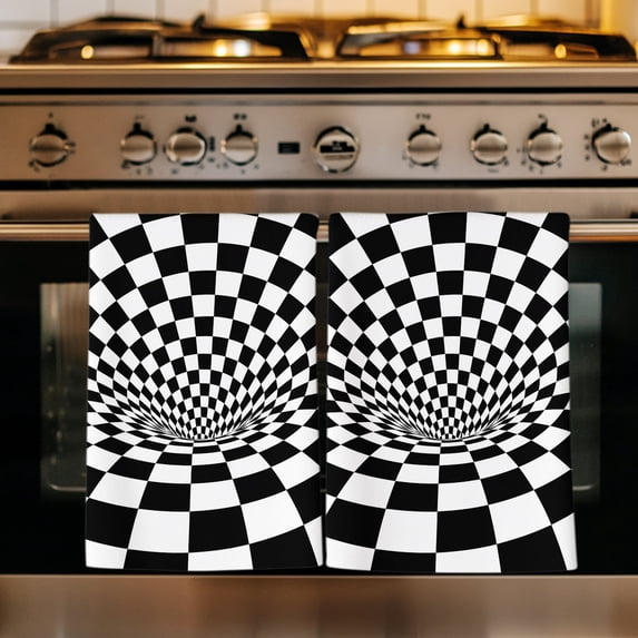 Black White Checkered Kitchen Towels Set of 4, Modern Abstract Art Absorbent Dish Towels for Kitchen, Microfiber Hand Towel, Quick Drying Tea Towel for Cleaning Decorative Dishcloths