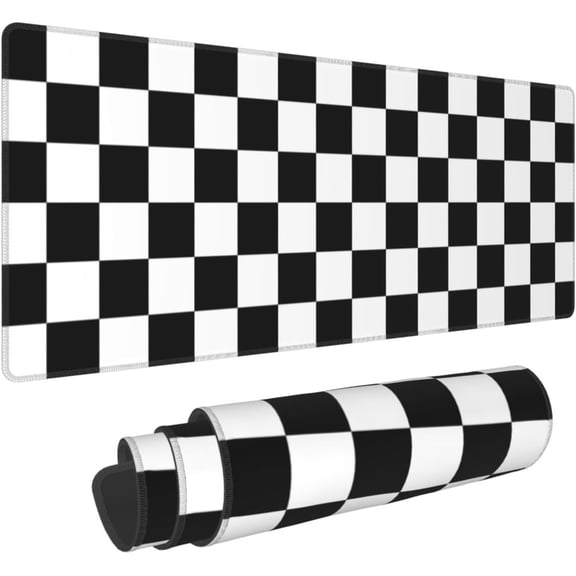 Black and White Checkered Large Mouse Pad with Stitched Edges Long Non-Slip Rubber Base Mousepad Laptop Keyboard Mat Desk Pad for Office Home Desk Decor, 31.5" X 11.8"