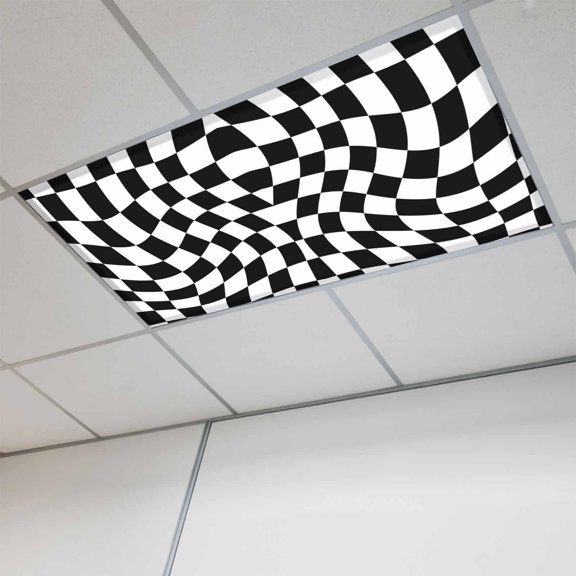 Black and White Checkered Magnetic Fluorescent Light Covers for Ceiling Lights 2x4Ft, Modern Irregular Geometric Office Classroom Kitchen Drop Ceiling Light Covers Lighting Filters Shade Panel 1 Pack