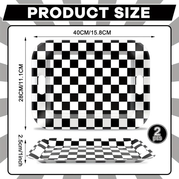 Black & White Checkered Melamine Tray - Durable Food-Safe Design for Parties, Events, and Formal Dining - Elegant Rectangular Shape with Secure Handles Tray