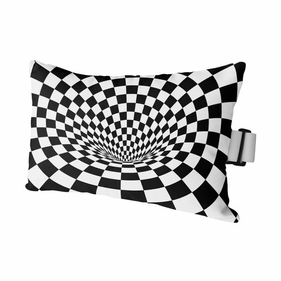 Black White Checkered Outdoor Pillows for Chaise Lounge Chair Waterproof Lumbar Pillows with Insert&Adjustable Elastic Strap Beach Headrest Pillow Modern Abstract Art Pillow for Patio Pool 11"x16"