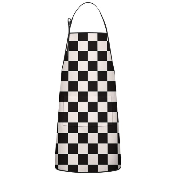 Black and White Checkered Pattern Apron-Garden Aprons for Women with Pockets-Cotton Linen Waterproof Kitchen Cooking Gardening Aprons Adjustable for Kitchen,Cooking,BBQ and Salon 33x27 Inch