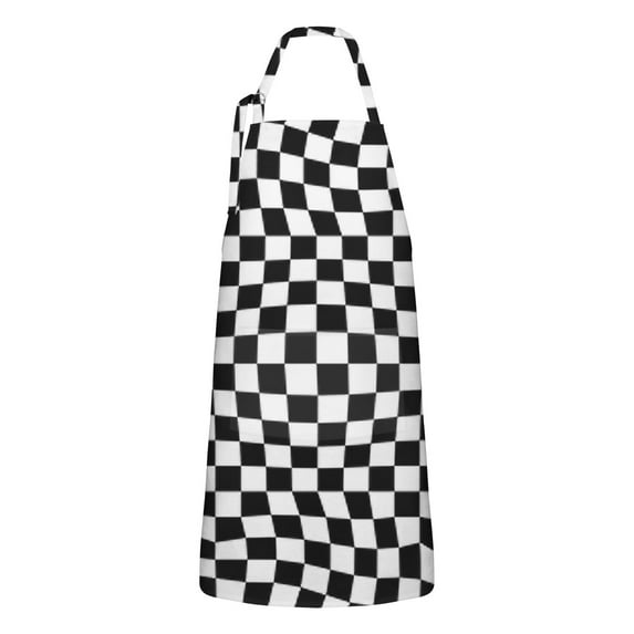Black and White Checkered Pattern Apron-Garden Aprons for Women with Pockets-Cotton Linen Waterproof Kitchen Cooking Gardening Aprons Adjustable for Kitchen,Cooking,BBQ and Salon 33x27 Inch