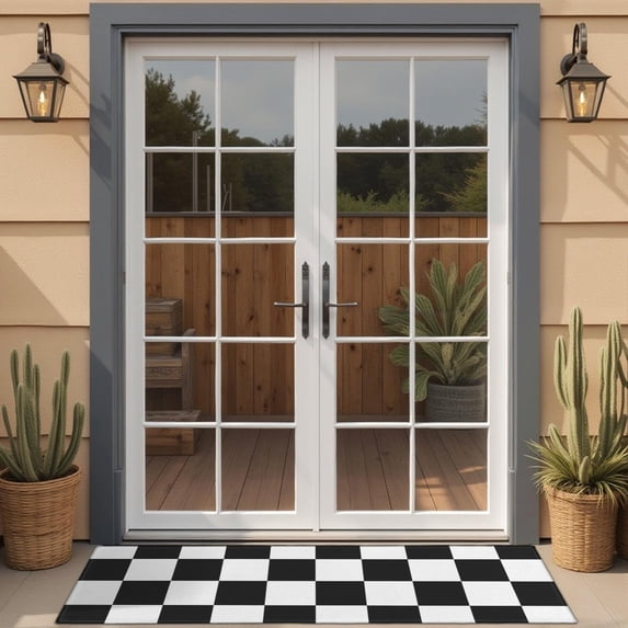 Black and White Checkered Pattern Door Rugs,Washable Non Slip Door Mats Indoor,Decorative Door Mats,Entry Mat Indoor for Entrance,Bedroom,Kitchen,Bathroom,16"x47"