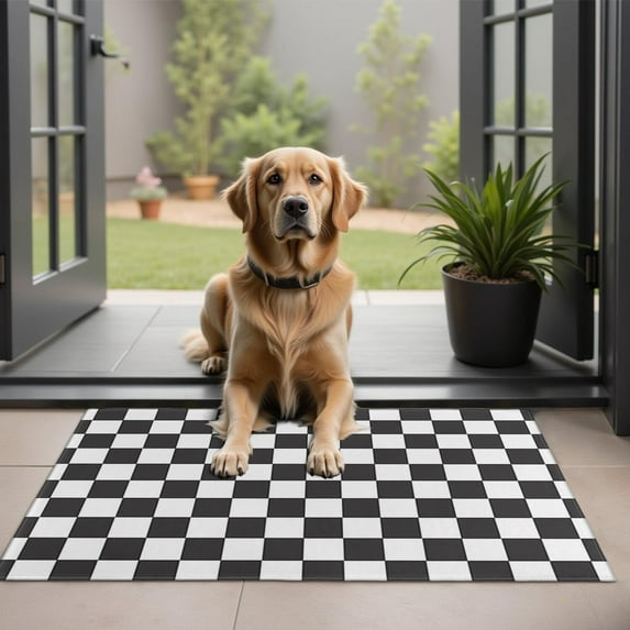 Black and White Checkered Pattern Door Rugs,Washable Non Slip Door Mats Indoor,Decorative Door Mats,Entry Mat Indoor for Entrance,Bedroom,Kitchen,Bathroom,20"x32"