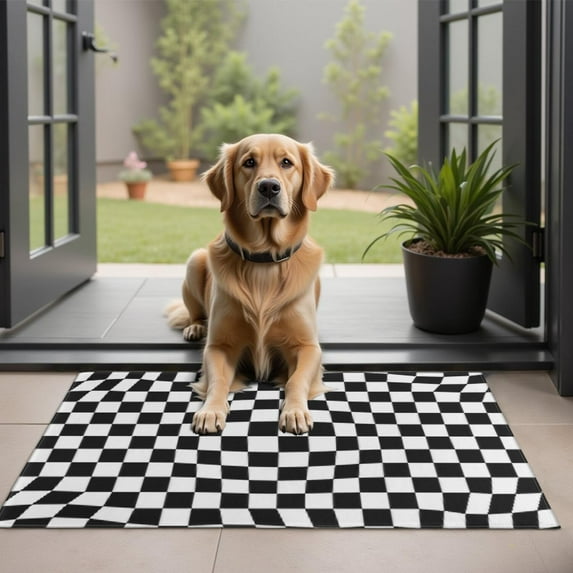 Black and White Checkered Pattern Door Rugs,Washable Non Slip Door Mats Indoor,Decorative Door Mats,Entry Mat Indoor for Entrance,Bedroom,Kitchen,Bathroom,20"x32"