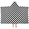 thumbnail image 1 of Black White Checkered Pattern Hooded Bath Towel，50"x30" for Ages 3 To 12 Kids, Quick Dry Lightweight Soft Microfiber Hood Beach Towel Cover Up for Kids, 1 of 7