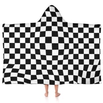 Black and White Checkered Pattern Hooded Bath Towel，50"x30" for Ages 3 To 12 Kids, Quick Dry Lightweight Soft Microfiber Hood Beach Towel Cover Up for Kids