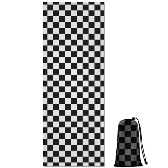 Black White Checkered Pattern Hot Yoga Mat Towel Non Slip for Hot Yoga - Quick-Drying Yoga Mat Cover with 4 Corner Pockets with Travel Bag - Hot Yoga Towel Non Slip 74"x26"