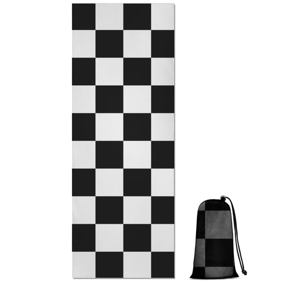 Black and White Checkered Pattern Hot Yoga Mat Towel Non Slip for Hot Yoga - Quick-Drying Yoga Mat Cover with 4 Corner Pockets with Travel Bag - Hot Yoga Towel Non Slip 74"x26"
