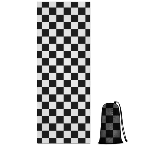 Black and White Checkered Pattern Hot Yoga Mat Towel Non Slip for Hot Yoga - Quick-Drying Yoga Mat Cover with 4 Corner Pockets with Travel Bag - Hot Yoga Towel Non Slip 74"x26"
