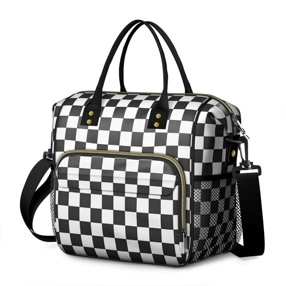 Black and White Checkered Pattern Insulated Leakproof Lunch Box for Women, Large Lunch Bag for Tween Teen Adult, Loncheras Para Mujer for Work Beach Travel Picnic Camping