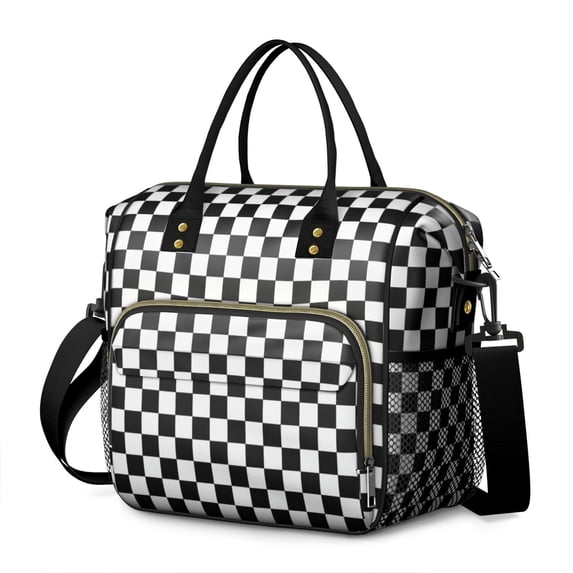 Black and White Checkered Pattern Insulated Leakproof Lunch Box for Women, Large Lunch Bag for Tween Teen Adult, Loncheras Para Mujer for Work Beach Travel Picnic Camping
