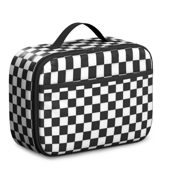 Black and White Checkered Pattern Insulated Lunch Bag Teens,Bento School Lunch Bag for Teens for Work,Picnic or Travel 10.6x7.7x4.3 Inches,12 Can Capacity