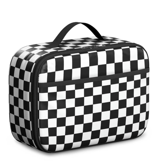Black and White Checkered Pattern Insulated Lunch Bag Teens,Bento School Lunch Bag for Teens for Work,Picnic or Travel 10.6x7.7x4.3 Inches,12 Can Capacity