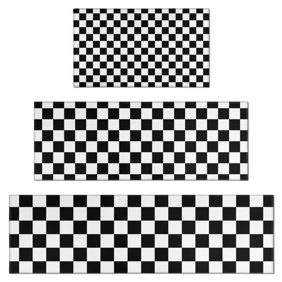 Black and White Checkered Pattern Kitchen Rugs Sets Of 3,Kitchen Runner Rugs Non Skid Washable,Decorative Kitchen Floor Mats for Kitchen,Sink,Laundry,17"x30"+ 17"x47" + 17"x59"